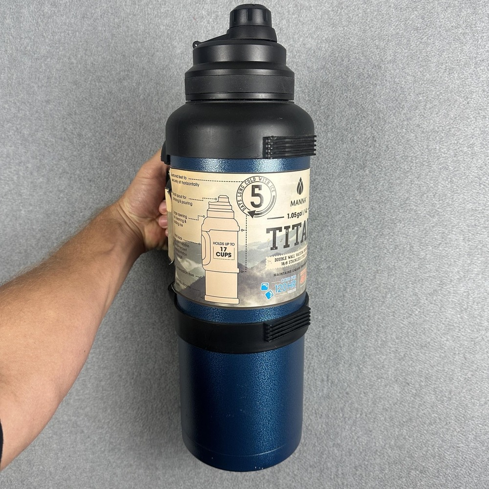 Manna Titan Water Jug 1.05gal 4L Blue Stainless Steel Double Wall Insulated NEW